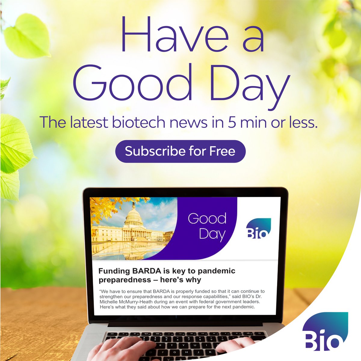 Start your day off right with #GoodDayBIO - A daily digest of the latest tech, policy and politics news from across the #biotech industry. Everything you need to know about #Biotech in under 5 minutes. Sign up today! bio.org/goodday