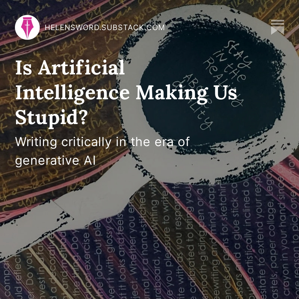 I so enjoyed my recent conversation with <a href="/RosenzweigJane/">Jane Rosenzweig</a>, Director of the Harvard Writing Center, about the challenges of living in a world where writing can now mean “prompting a chatbot to write something for me.” Read a summary and get the video link: 
helensword.substack.com/p/is-artificia…