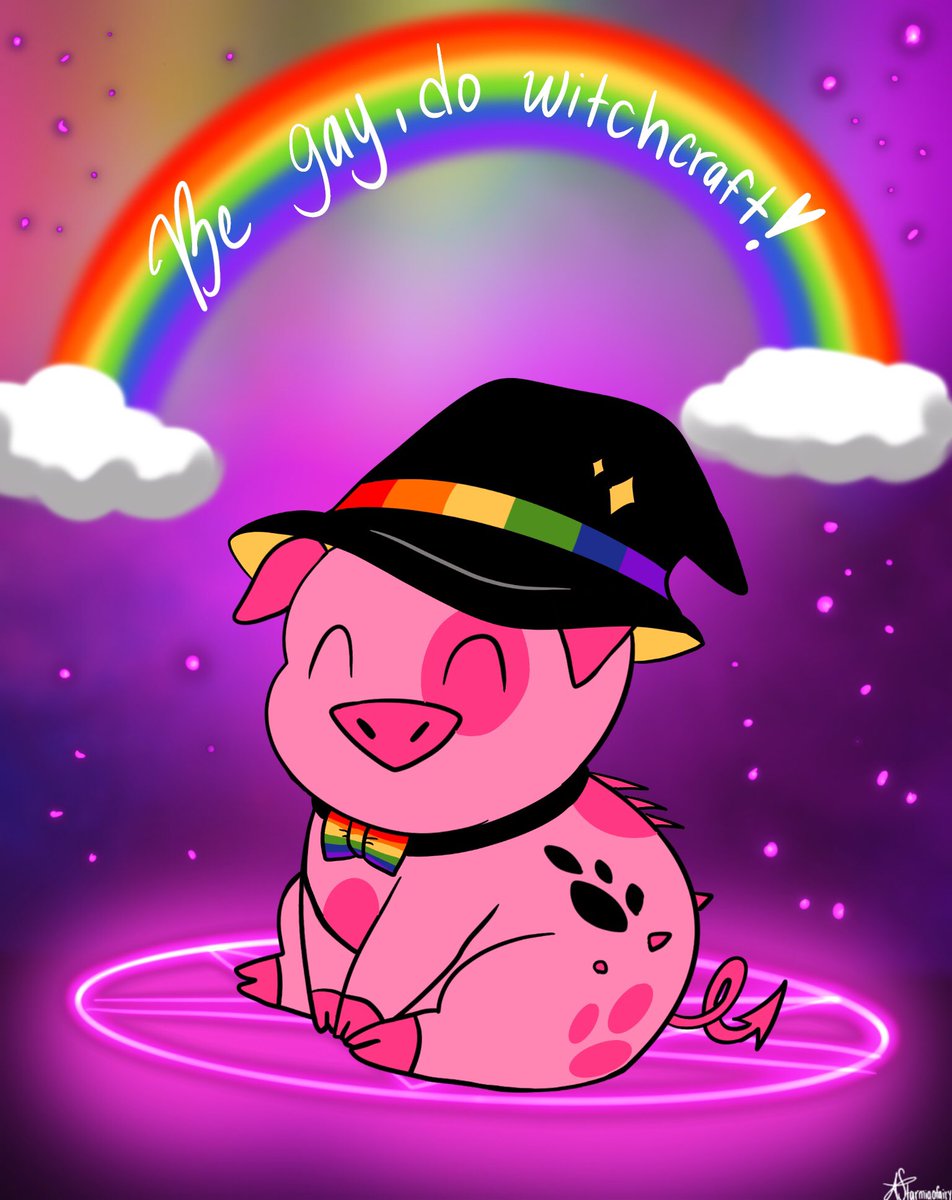 starmiaofairy's tweet photo. Fat Nuggets Week Day 1(Rainbow Nuggets/Pride):
I incorporated both prompts from yesterday into an adorable pride drawing of Fat Nuggets with his witch hat saying βBe gay, do witchcraft!β @fatnuggetsweek @BentoBoxEnt #HazbinHotel #fatnuggetsweek #fatnuggets https://t.co/dPLVCRPglp