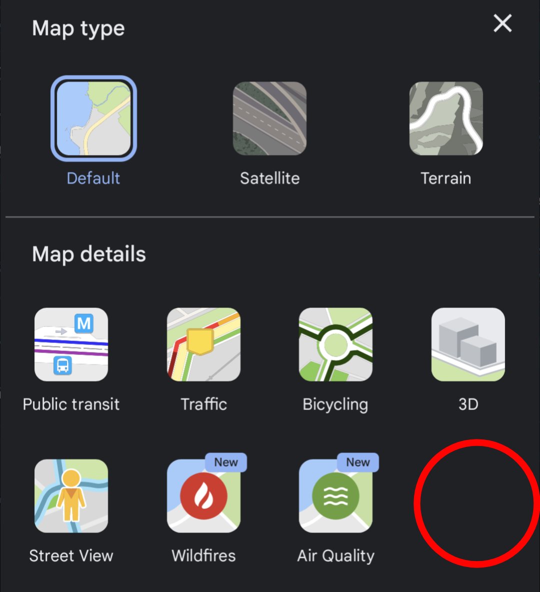 jsquirrelz's tweet photo. What is keeping @googlemaps from adding a Weather Radar option right here (red circle)? Is it because it'd kill most weather apps? https://t.co/ZDCwltYKIq