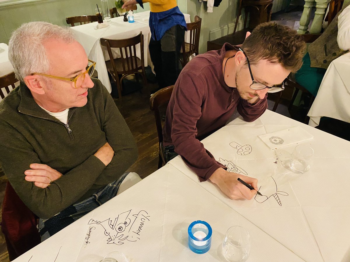 Post dinner scribbles with @mmonogram and <a href="/Matty_Long/">Matty Long</a> after our latest Super Happy Magic Forest writers room. Was a bit of a draw-off!  <a href="/cbbc/">CBBC</a> <a href="/TigerAspectKids/">Tiger Aspect Kids & Family</a> <a href="/BanijayKids/">Banijay Kids & Family</a> <a href="/sixportlandroad/">Six Portland Road</a>
