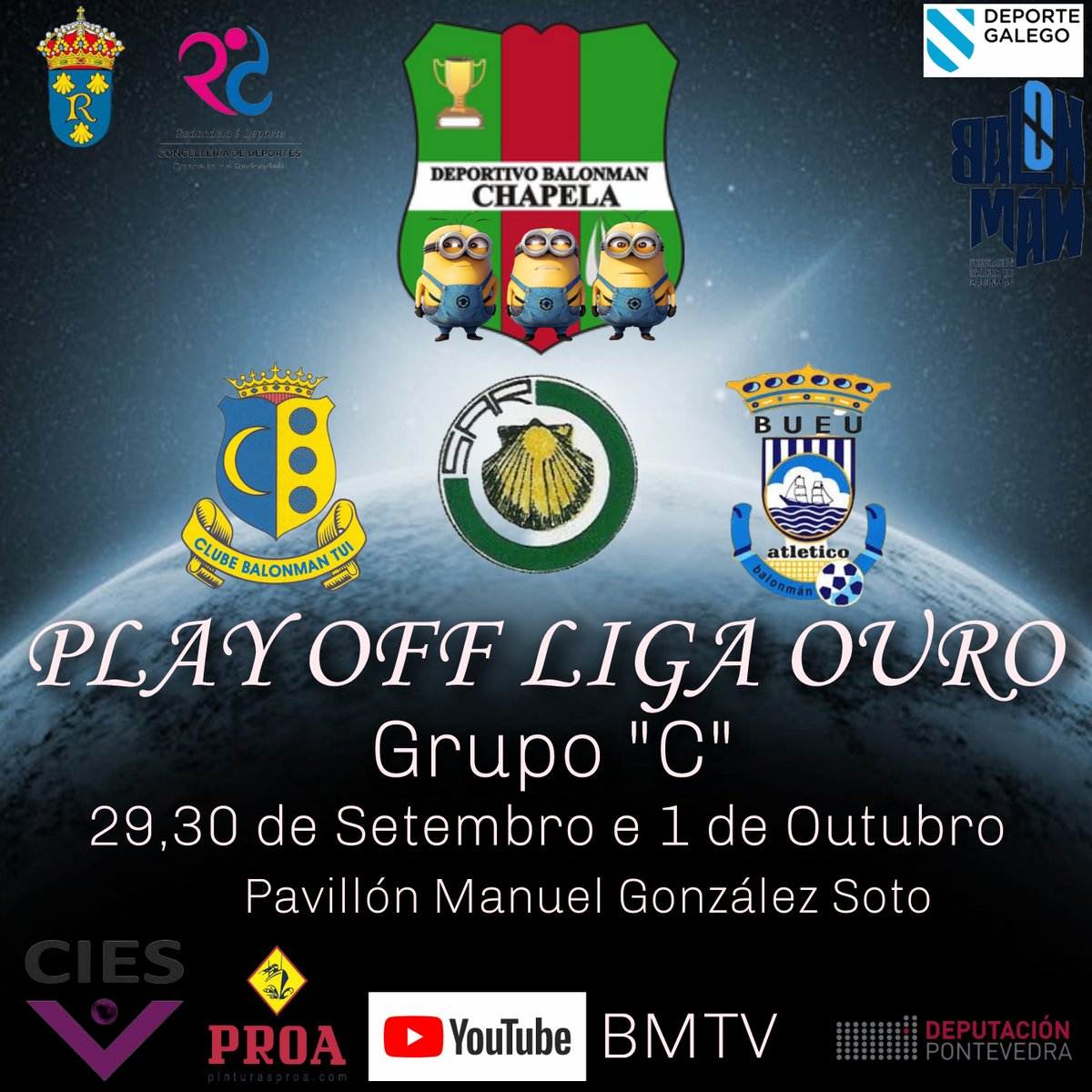 CB_ChapelaWeb's tweet photo. Este finde seremos sede do Grupo C do Play Off para Liga Ouro na categoría infantil feminina.
Desexamoslle moita sorte as Miniminions de Tita!!!!! Vinde o noso pavillón a animalas!!
#imoschapela #vermelloeverde #pinturasproa #gominions #ciesobracivil #sonolasetta https://t.co/IuSkQSFTpM