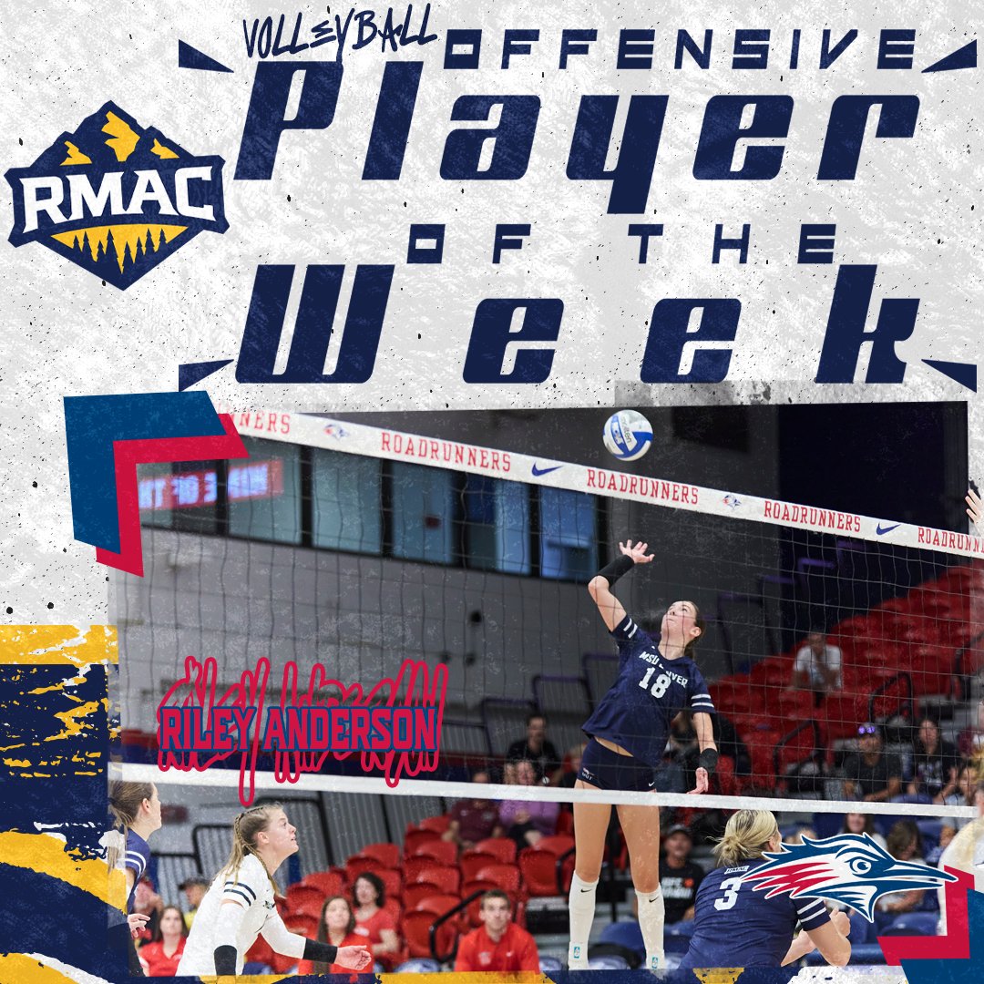 RMAC_SPORTS's tweet photo. Riley Anderson boosted the No. 8⃣ Roadrunners to an unbeaten weekend with a scorching 3⃣0⃣ kills and a .3⃣8⃣3⃣ attack percentage to earn this week's RMAC 🏐 Offensive Player of the Week honor!

#GetRowdy | #EverythingElevated https://t.co/f1mz9m2GuN