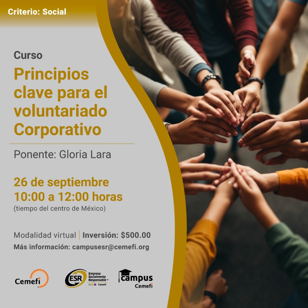 Cemefi_RSE's tweet photo. 🚨 #Mañana fortalece tus capacidades estratégicas para la construcción de programas de #VoluntariadoCorporativo. Únete a nuestro curso virtual. 
🗓️ 26 de septiembre | ⏰ 10:00h | 💲 500.00 
📝 Registro https://t.co/DfTEsrTXta https://t.co/Am7B2GS2Cv