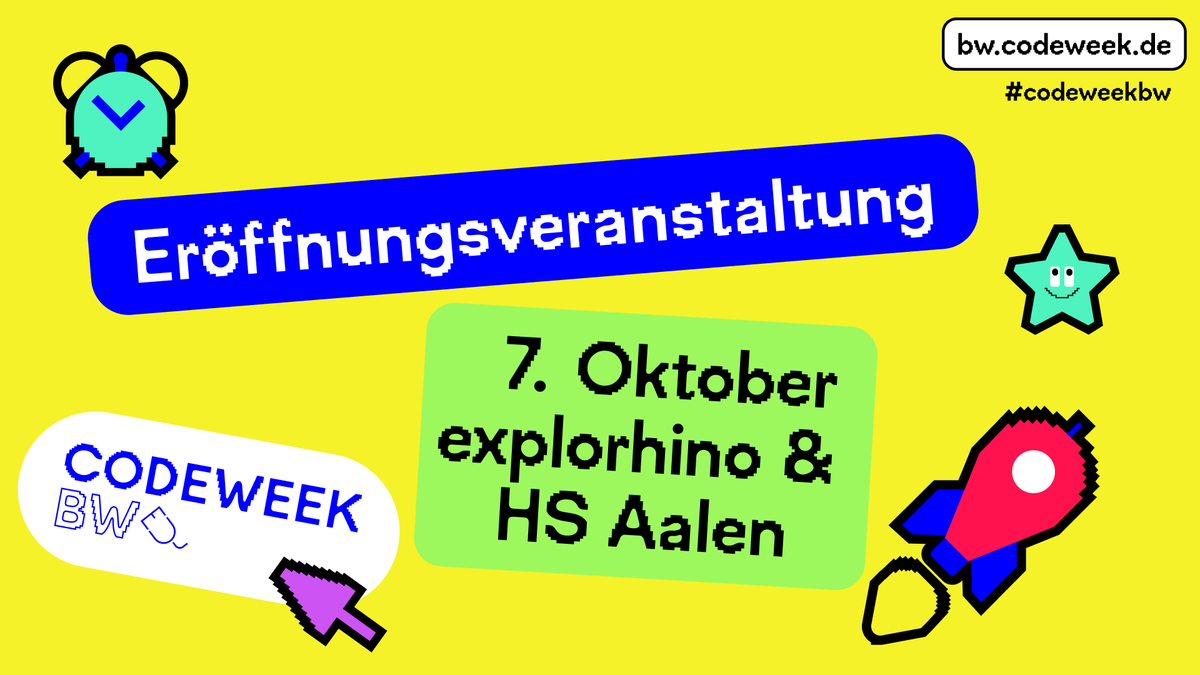 Auf geht’s - feiert mit uns den Kick Off der @codeweekger in Baden-Württemberg am 7.10.23! 🎉🙌 Coden, Technik ausprobieren, kreativ werden & experimentieren - Kommt machen mit explorhino & @hochschuleaalen! #codeweekbw #mintbildung 👉bw.codeweek.de/das-programm/v…