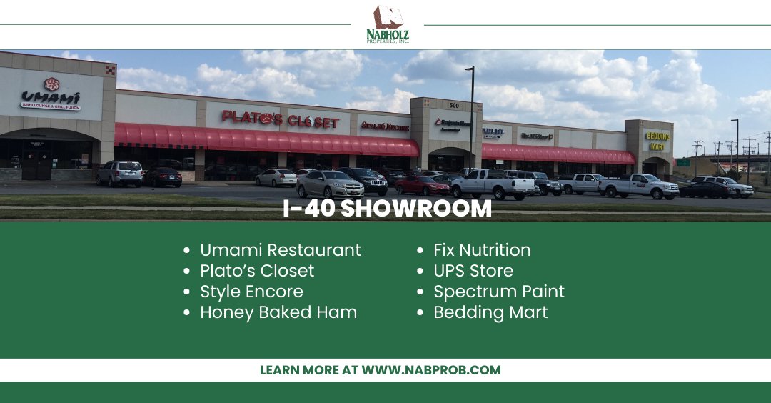 Discover I-40 Showroom Center at 500 Amity Road in Conway! Support these businesses located conveniently between Target and Interstate 40.
🍣 Umami Restaurant
👕 Plato’s Closet
👗 Style Encore
🍖 Honey Baked Ham
🥤 Fix Nutrition
📦 UPS Store
🎨 Spectrum Paint
🛏 Bedding Mart
