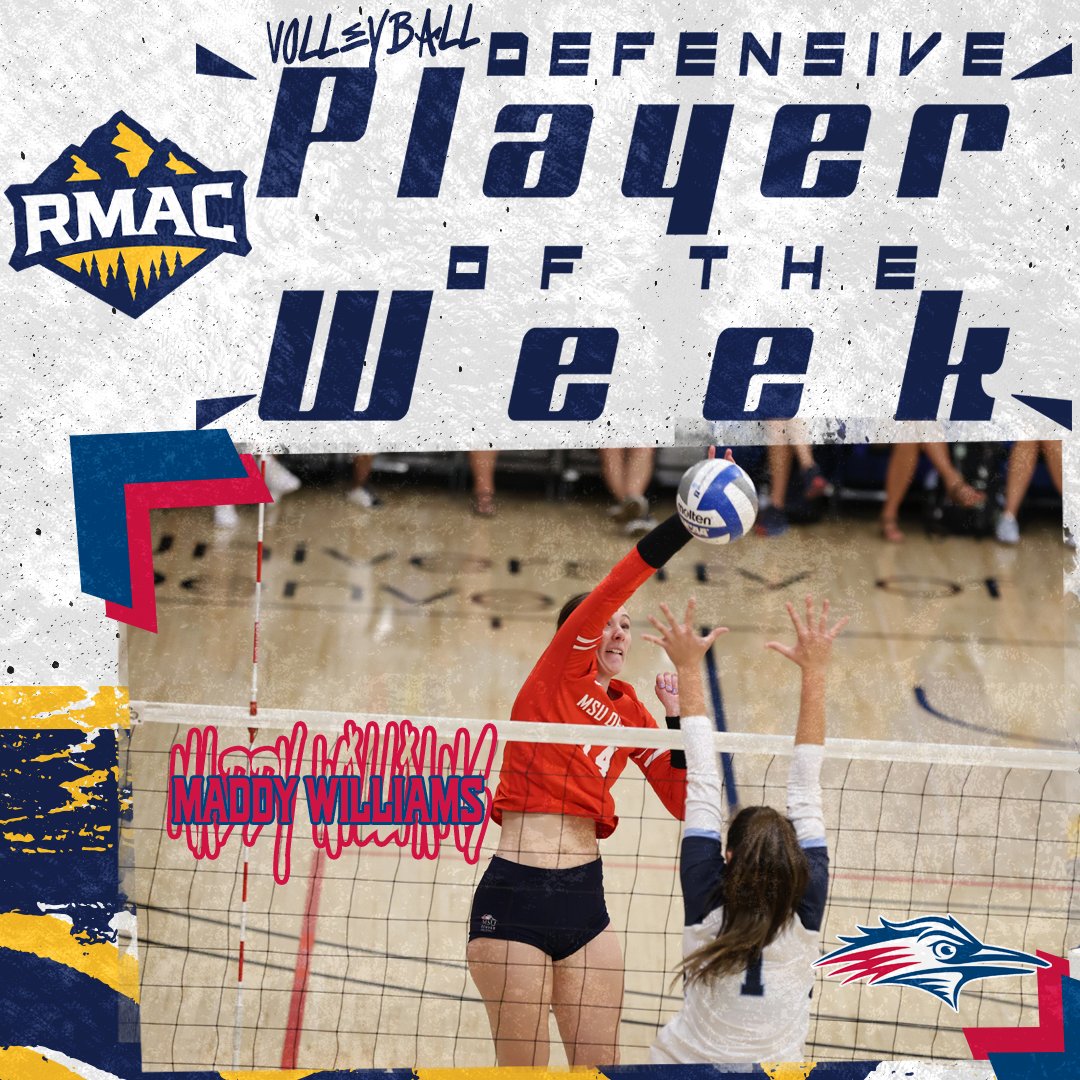 RMAC_SPORTS's tweet photo. Maddy Williams was a menace at the net all weekend, racking up 1⃣1⃣ blocks to keep the Roadrunners unbeaten in RMAC play!

#GetRowdy | #EverythingElevated https://t.co/XfGBBvROvJ
