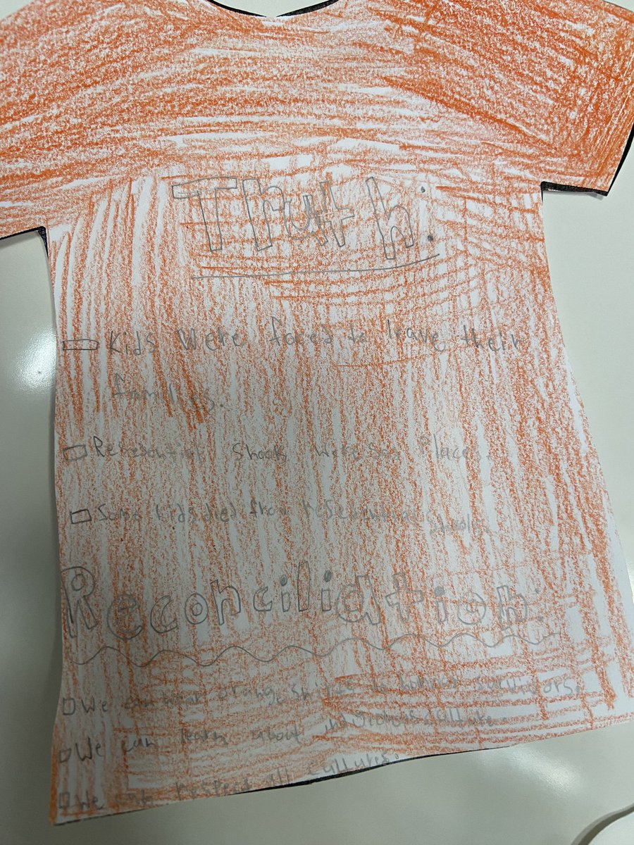 Truth and reconciliation. Today we read about Phyllis and her orange shirt. What is truth? What is reconciliation? Check out what they wrote.