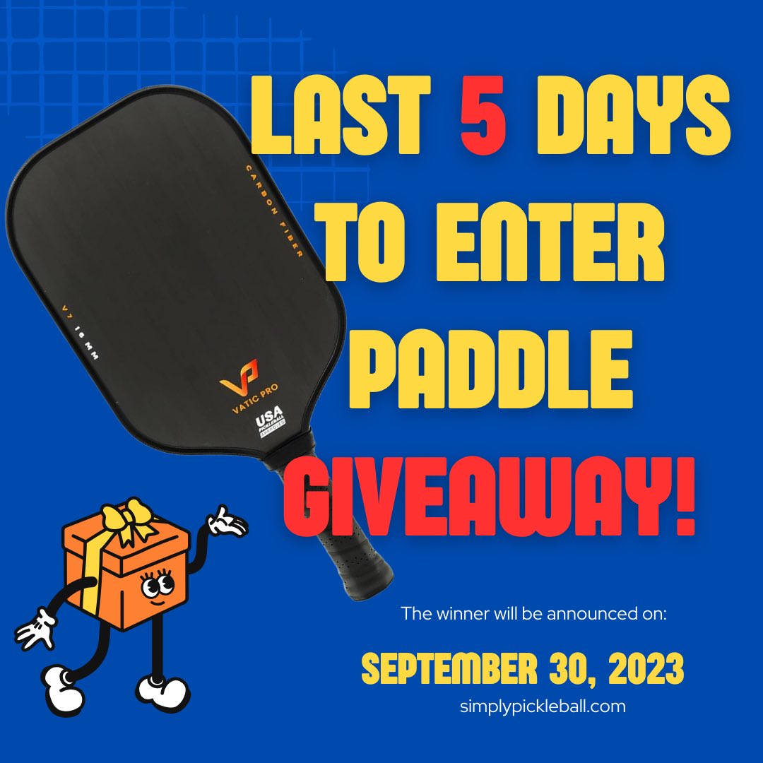 5 days left to register for Vatic Pro giveaway!!! #pickleball #giveaway #contest #vaticpro 

simplypickleball.com/vatic-paddle-g…