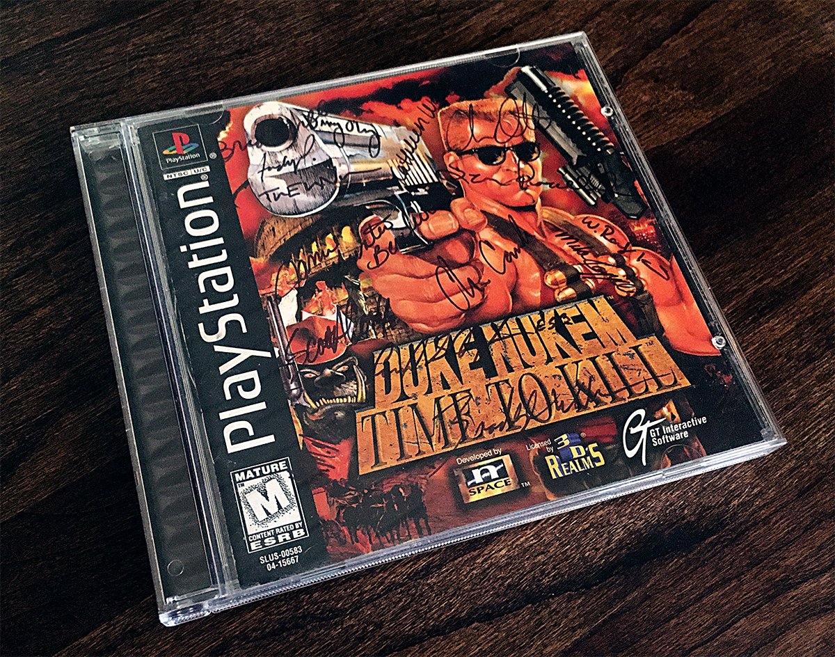 piper_flatline's tweet photo. More stuff from my old days files... Here's a signed "Duke Nukem: Time to Kill" CD from when I worked at n-Space. I did the cinematics (along with Ted Newman). Pretty sure I have the only one like it, since I went around and had everyone sign it. https://t.co/DRpBcNcBXe