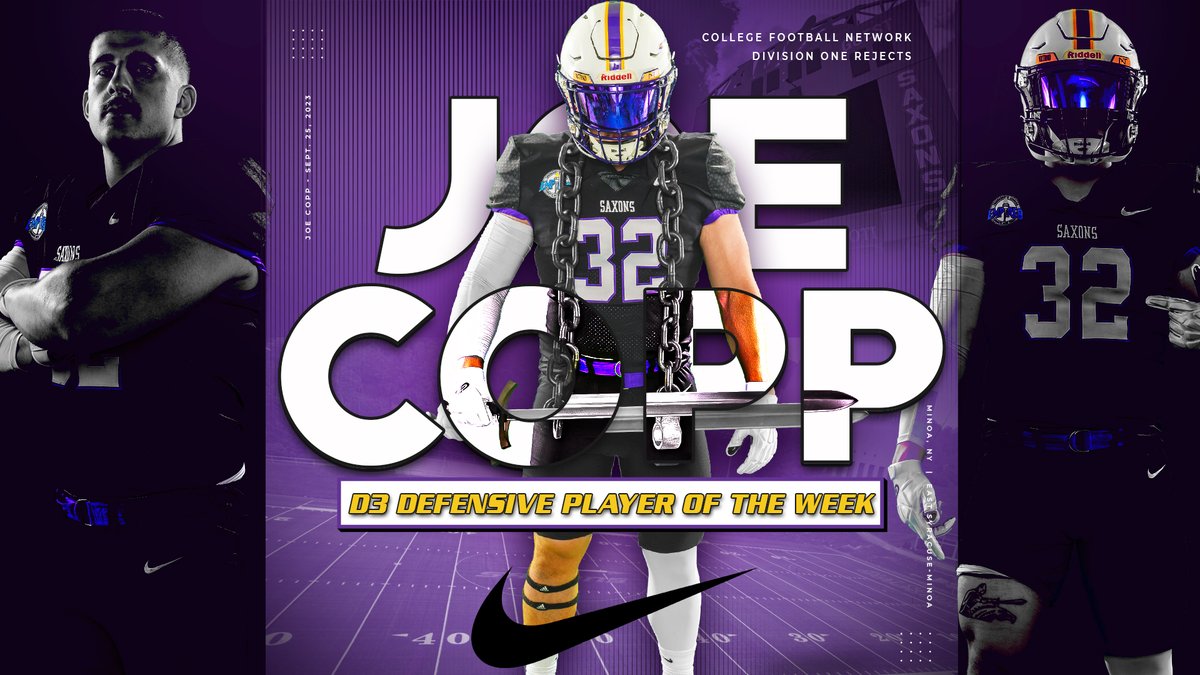 AUSaxons's tweet photo. FB | @joecopp42 named @thecfbnetwork @D1_Rejects Division III Defensive Player of the Week! #GoSaxons #SaxonNation #AlfredU #Football @AUSaxonFootball @AlfredU @CallDT https://t.co/JrTEhTxRHg