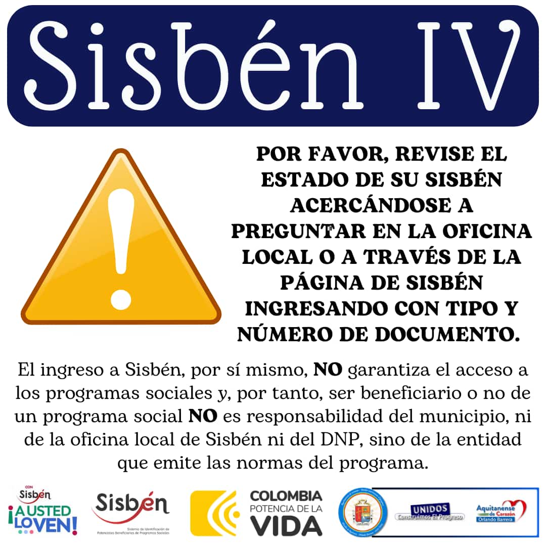 Comunidad Aquitanense desde la oficina local de Sisbén. 

"Unidos Construimos el Progreso"
#AlcaldiaMunicipal