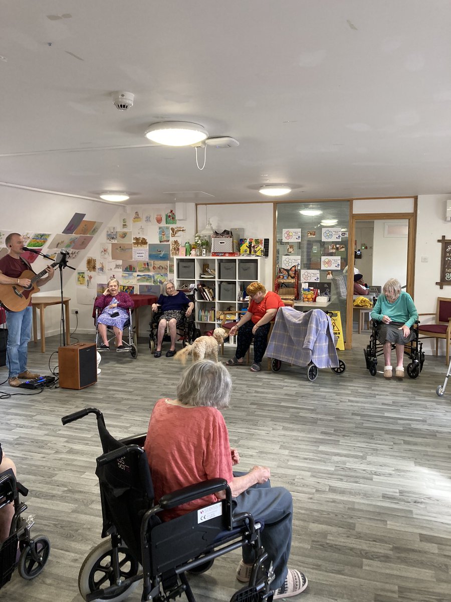 Some great rock &amp; roll today for our residents, thanks to guitarist and singer Richard Stirland who was accompanied by the adorable Honey.  Residents had a lovely afternoon singing along and meeting Richard’s lovely dog.  #music #entertainment  <a href="/AnchorLaterLife/">Anchor</a> <a href="/HalcyonCourt/">Halcyon Court care home</a>