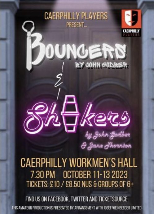 Caerphilly Players (@caeramdram) on Twitter photo 🍹BOUNCERS & SHAKERS🍹
Weds 11 Oct - Fri 13 Oct
Step back to the 80s for our next performance <a href="/CaerphillyWorkm/">Caerphilly Workmen's Hall</a>. Told over the course of two one-act plays, join us for a satirical look at nightlife and the experience of going out-out!
BUY TICKETS HERE: ticketsource.co.uk/caerphilly-pla… 🍹BOUNCERS & SHAKERS🍹
Weds 11 Oct - Fri 13 Oct
Step back to the 80s for our next performance <a href="/CaerphillyWorkm/">Caerphilly Workmen's Hall</a>. Told over the course of two one-act plays, join us for a satirical look at nightlife and the experience of going out-out!
BUY TICKETS HERE: ticketsource.co.uk/caerphilly-pla…