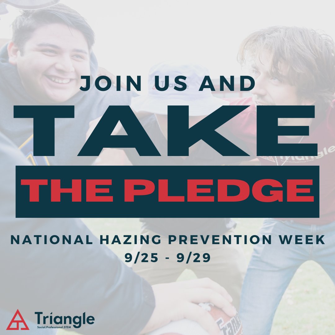 It’s #nationalhazingpreventionweek! 

We invite you to #TakeThePledge to stop #hazing and educate yourself to be #empowered to prevent hazing. Visit hazingpreventionnetwork.org/pledge to take the pledge today! 🔺

#NHPW2023 #StrongerTogether #BuildABetterFuture
