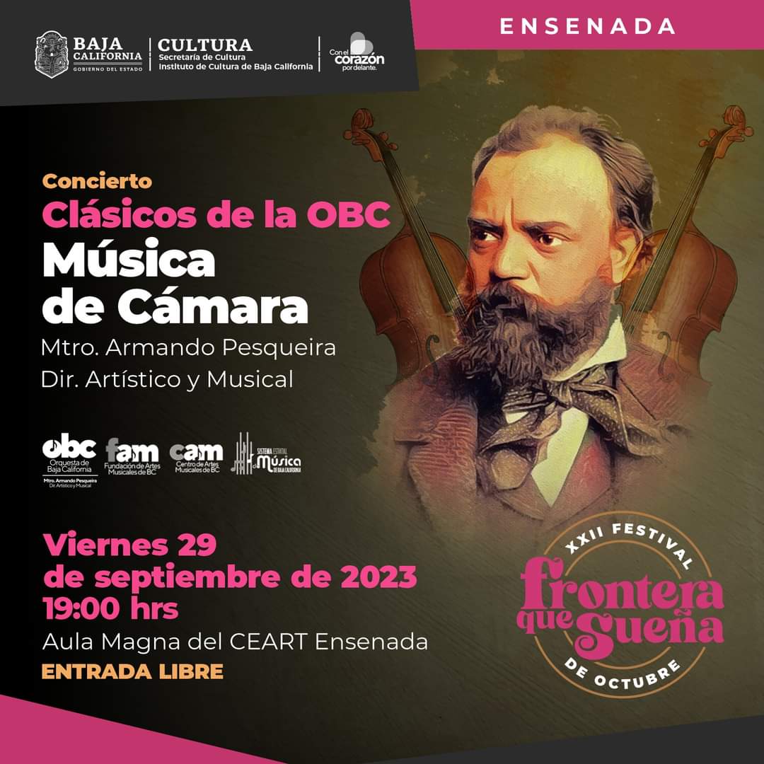 Les recordamos que esta semana tienen cita con su OBC. Jueves 28 CEART Playas de Rosarito, Viernes 29 CEART Ensenada (Cuna de la OBC), ambos a las 7pm. Programa: Bagatelles Op.47 - Cuarteto de Cuerdas no.12 en Fa Op. 96, "Americano". Compositor: Antonín Dvořák