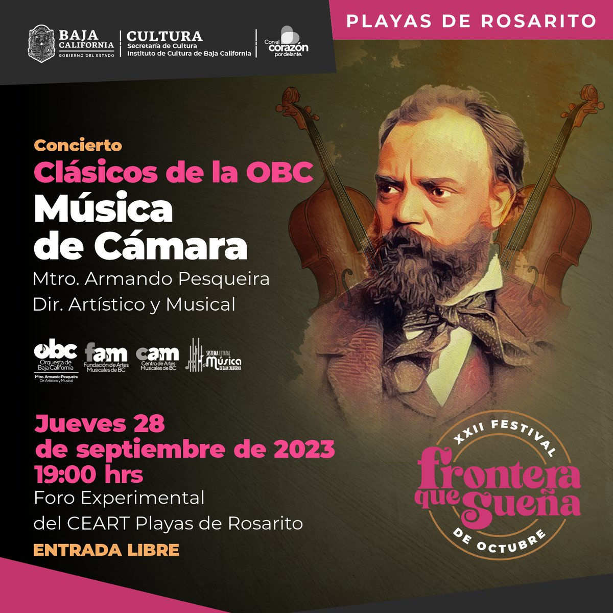 OrquestaBC's tweet photo. Les recordamos que esta semana tienen cita con su OBC. Jueves 28 CEART Playas de Rosarito, Viernes 29 CEART Ensenada (Cuna de la OBC), ambos a las 7pm. Programa: Bagatelles Op.47 - Cuarteto de Cuerdas no.12 en Fa Op. 96, "Americano". Compositor: Antonín Dvořák https://t.co/5sftVkAlco