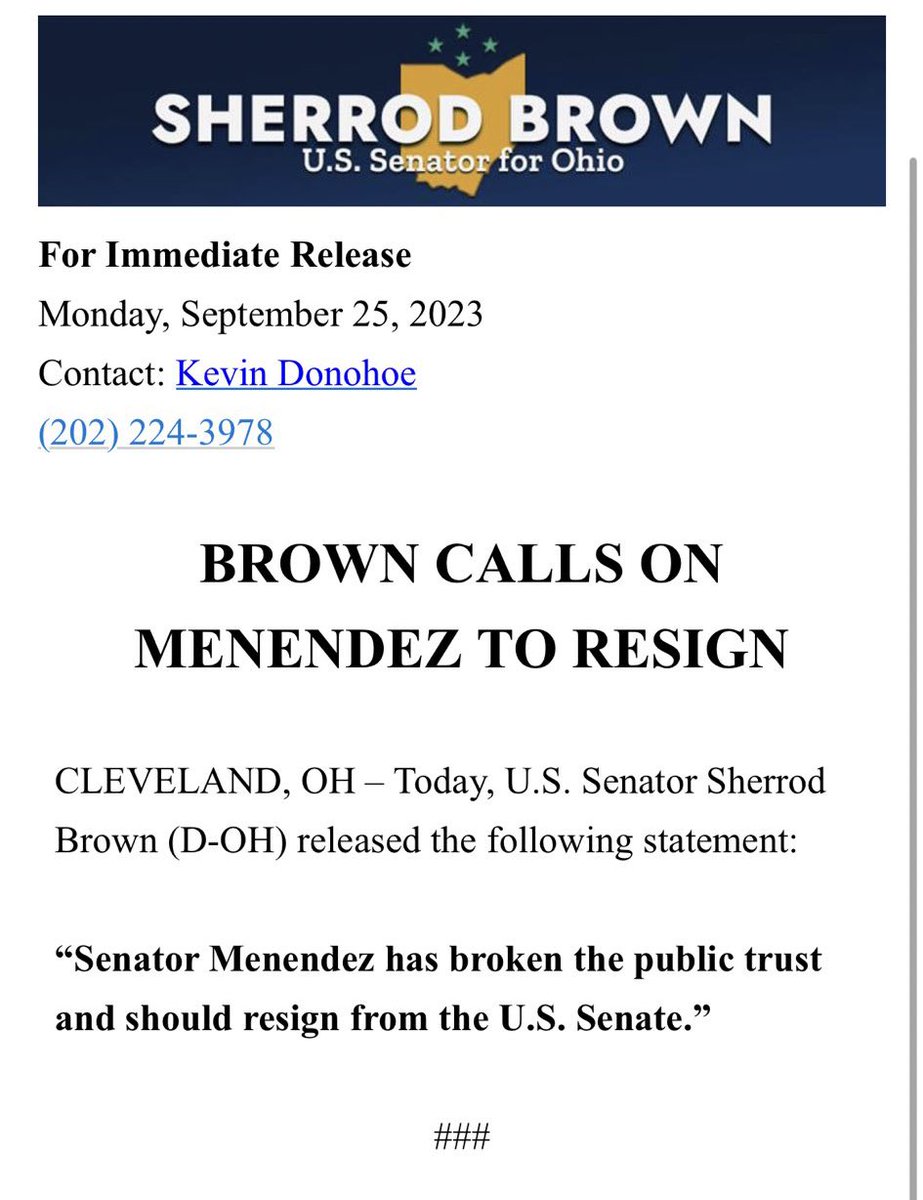 Sherrod Brown becomes the second U.S. senator to call for Bob Menendez to resign