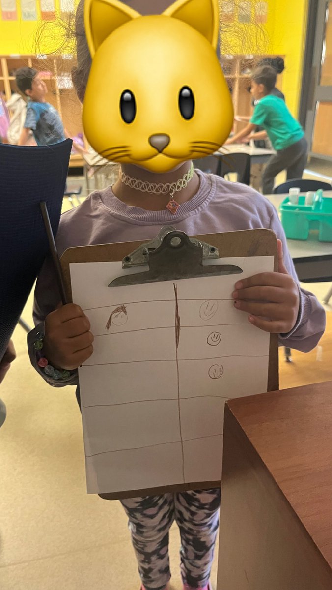 This Grade 1 used her free time to do a survey with her class about how everyone was feeling! She asked “are you feeling sleepy today or happy?” She recorded her answers using images ✏️