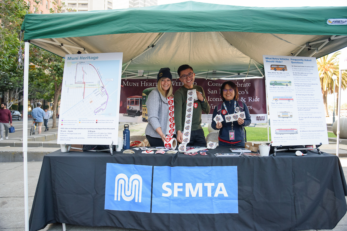 SFMTA_Muni's tweet image. Thanks to everyone who came out to celebrate transit history over #MuniHeritage Weekend. There's just about a week left of #TransitMonth, and this was the perfect event to remind people why it's important to support transit and its rich history in the Bay Area.