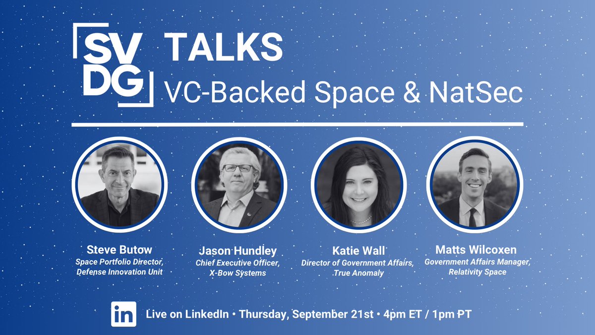 dylanjmullins's tweet photo. It was incredibly exciting to host our @SVDG_official webinar on #space and #nationalsecurity last week. Thanks again to our panelists from: @relativityspace, @DIU_x, @The_TrueAnomaly, and X-Bow Systems! 

#vc #venture #venturecapital #rockets #DOD #NASA #spaceforce #tech https://t.co/KSCx0JVaNt