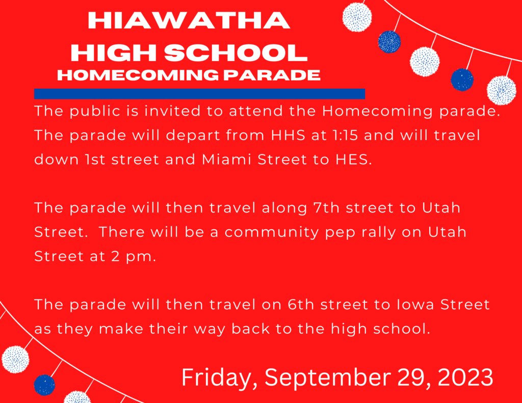 Let's paint the town red on Friday for the Red Hawk Homecoming parade &amp; pep rally!  The community is invited to line the streets wearing their red to view the parade!