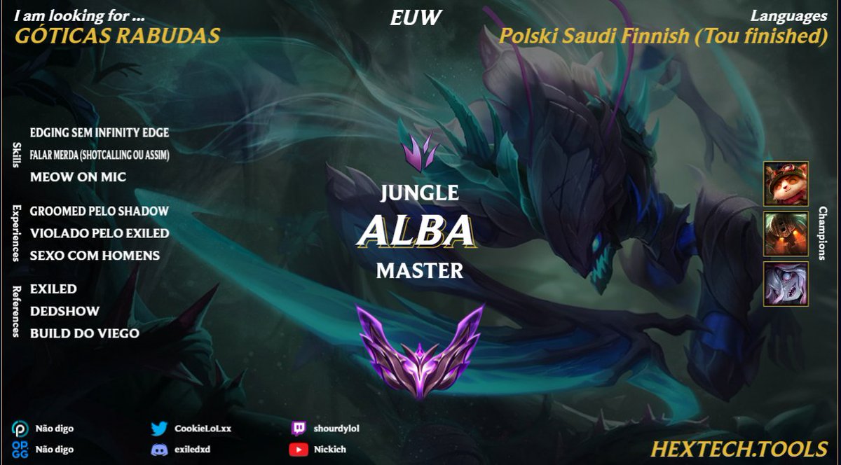 Depois da reunião dos hof estou oficialmente sem abrigo (meteram uma bomba na minha casa) por isso lft.
Mais referências <a href="/Misakii_Lol/">Telmo</a> @Gaio_lol <a href="/ShourdyLOL/">Shourdy</a> <a href="/adri_is_missing/">Àdri</a> <a href="/Ruphuslol/">Ruphuslol</a>