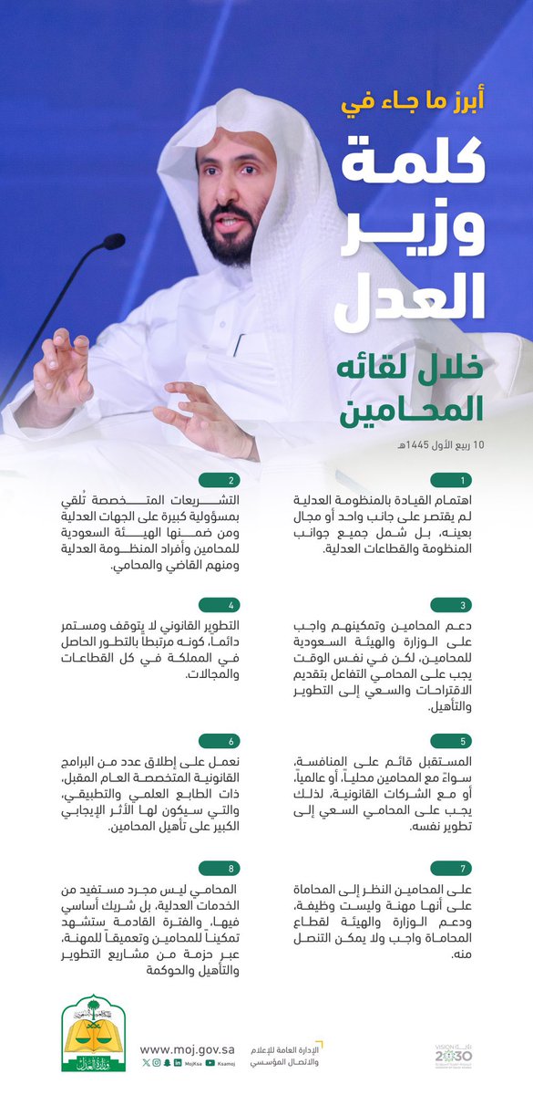 • أبرز ما جاء في كلمة #وزير_العدل د. وليد الصمعاني خلال لقائه #المحامين..👇🏻
