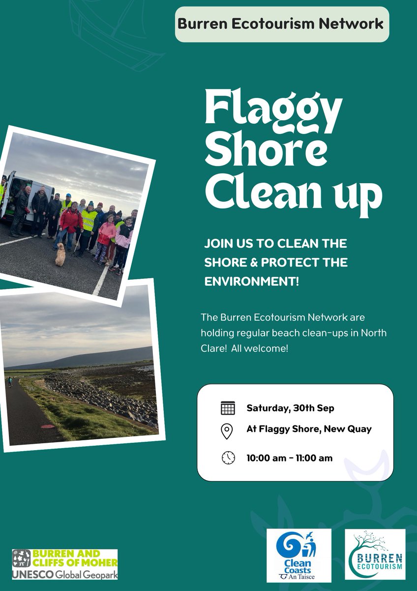 Flaggy Shore clean up happening this Saturday 30th September. All welcome. #sustainabletourism #burren #ecotourism <a href="/LinnanesBar/">Linnane's Lobster Bar</a> <a href="/Linnalla/">linnalla ice cream</a> <a href="/hylandsburren/">Hylands Burren Hotel</a>