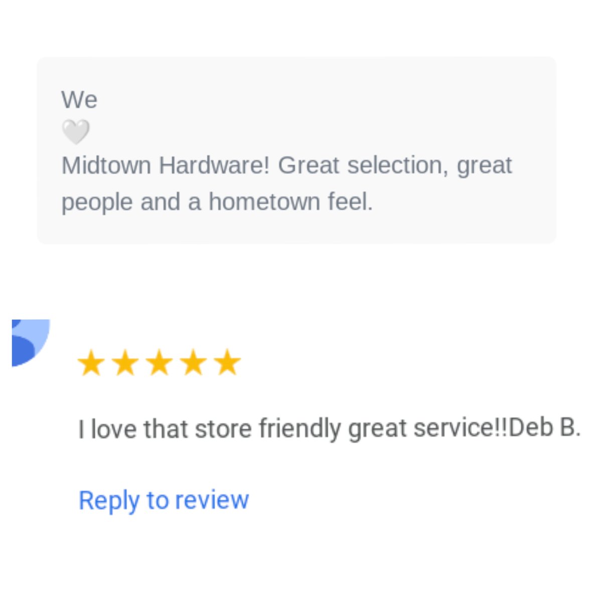 'I love that store friendly great service!!' Deb B. -- via @GoogleReviews 

'We <3 Midtown Hardware! Great selection, great people and a hometown feel!' -- Ellen via @Nextdoor

D'aw thanks guys!

#tulsaok #shoplocal #tulsaoklahoma #oklahoma