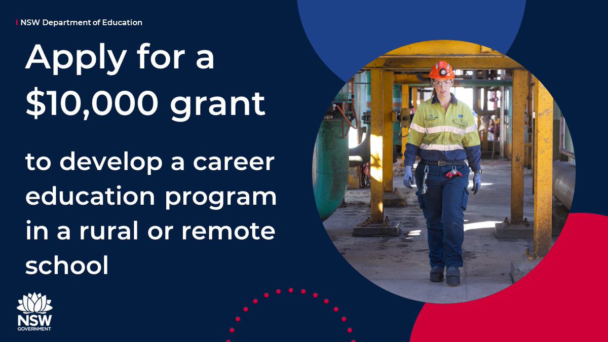 EOI now open to rural &amp; remote <a href="/NSWEducation/">NSW Dept of Education</a> schools to apply for a $10,000 grant to develop a career education program that helps broaden students' career aspirations &amp; support effective transition. EOI close on 20 October - see Term 3 Week 10 Staff Noticeboard for details.