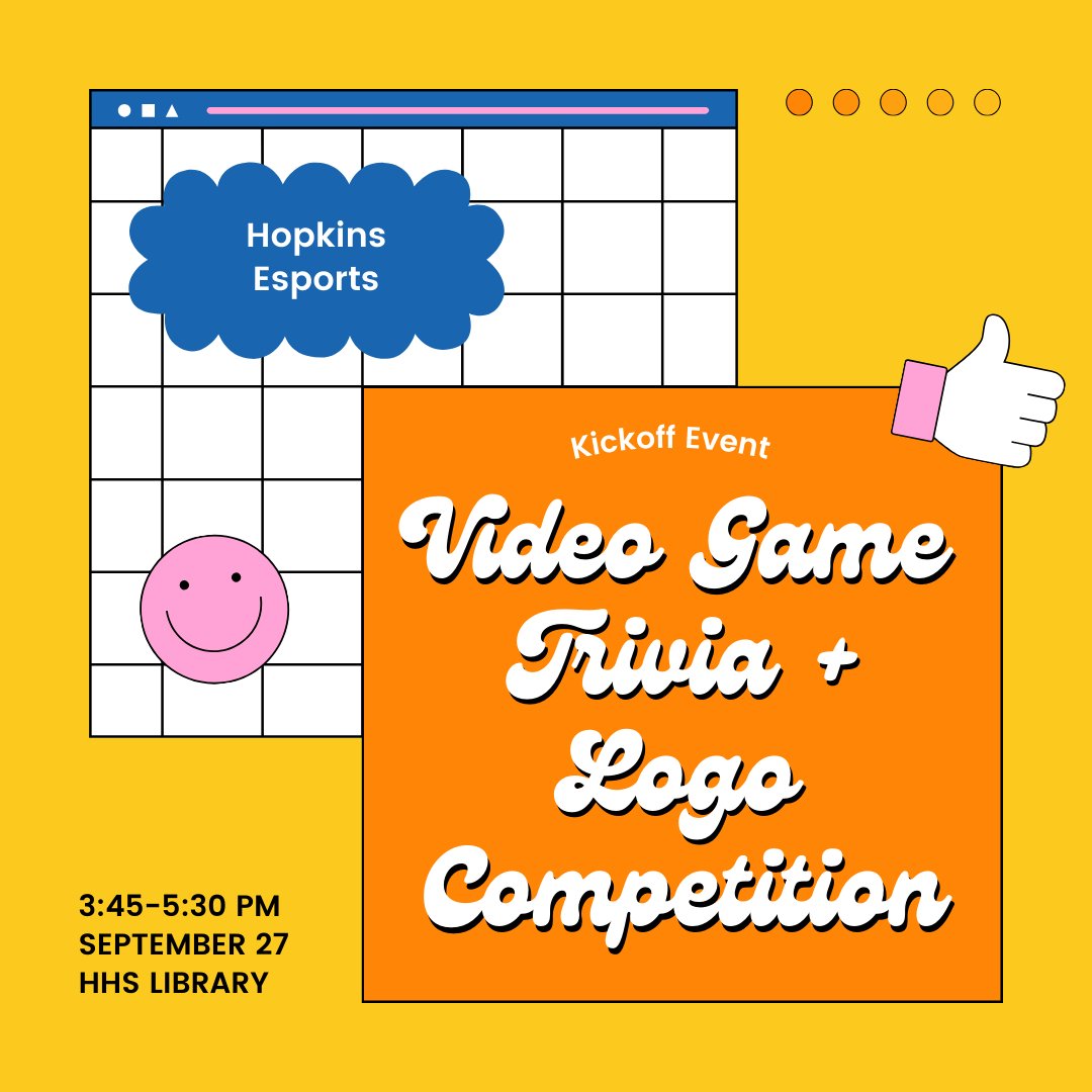 HopkinsEsports's tweet photo. Join us after school on Wednesday in the library for our first event of the year! https://t.co/soPYFoIXqH