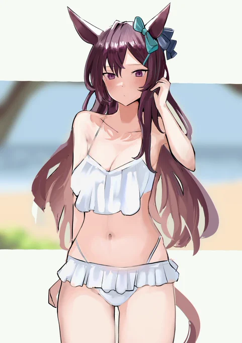 #ウマ娘夏に駆け込み 2ndメジロドーベル水着ラフあと2個あるんだ…原稿中のラフつくったの 