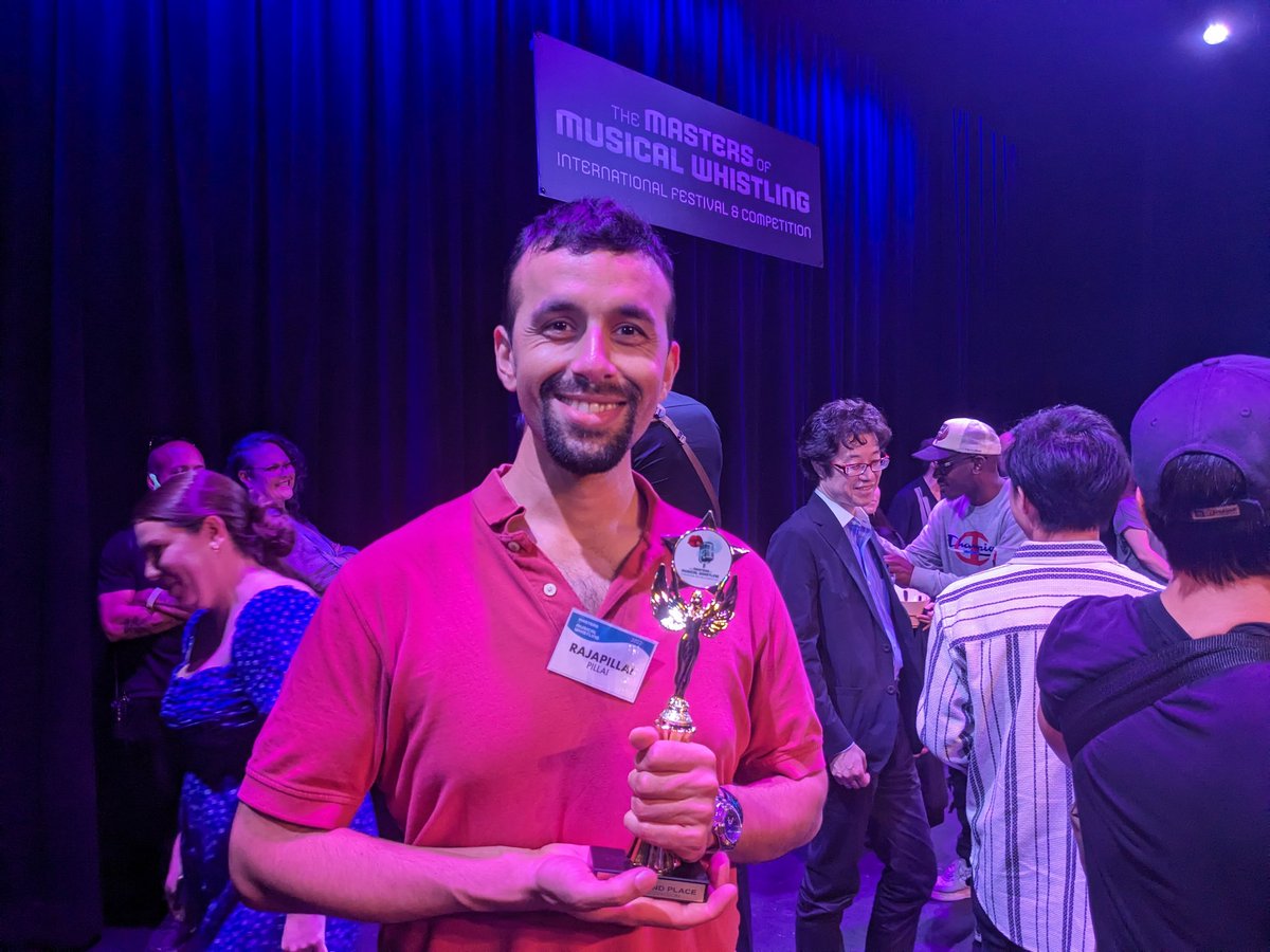 Rajapillai Pillai, MD, PhD (@rajapillaipill) on Twitter photo Entering a whistling contest in Hollywood was definitely not something that my younger self would have expected me to do. Winning second place in the level two classical division, even less so.
Very grateful to <a href="/MasterWhistling/">Masters Of Whistling</a> for the wonderful opportunity and the new friends! Entering a whistling contest in Hollywood was definitely not something that my younger self would have expected me to do. Winning second place in the level two classical division, even less so.
Very grateful to <a href="/MasterWhistling/">Masters Of Whistling</a> for the wonderful opportunity and the new friends!