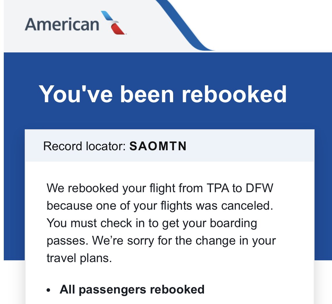 monbarboza's tweet photo. @AmericanAir PLEASE HELP, Customer Service has not been much help. Hubby is scheduled for surgery tomorrow morning but #AAflight @TPAairport was rebooked, got to #DFWairport at 11:30a but connecting flight has been delayed/cancelled 4x. He is now stranded at @DFWAirport https://t.co/lhgLk8lunl