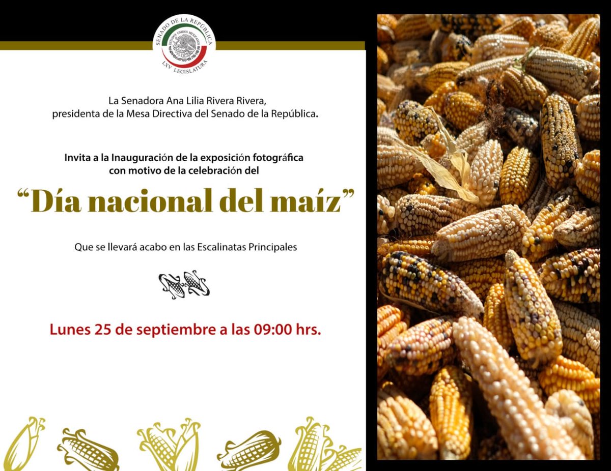 En el marco del #DíaNacionaldelMaíz la Senadora @Ana_LiliaRivera inauguró una exposición fotográfica sobre el maíz. Hay fotos de @GretaRico, <a href="/MarcosCBacilio/">Marcos CB</a>, <a href="/ANECMEXICO/">ANEC, A.C.</a>, <a href="/Tosepan/">Tosepan Titataniske</a>, @chimaovm, Horacio Santiago, Desidero Hernández, Iván Cruz, Carlos Ávila y su servidor...