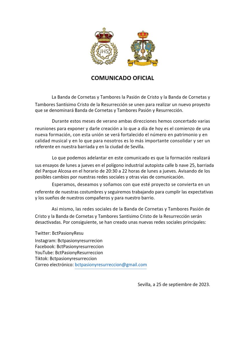 🔴 COMUNICADO OFICIAL🔴
@BctPasionyResu