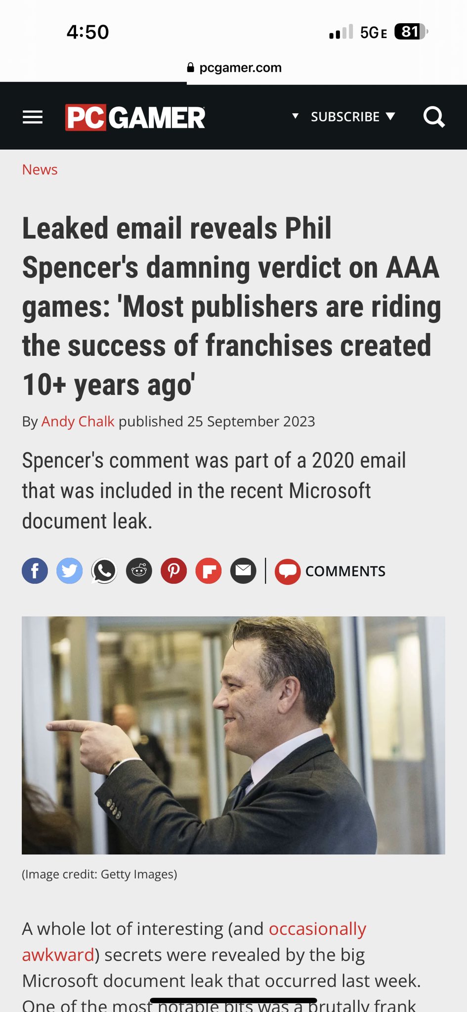Leaked email reveals Phil Spencer's damning verdict on AAA games