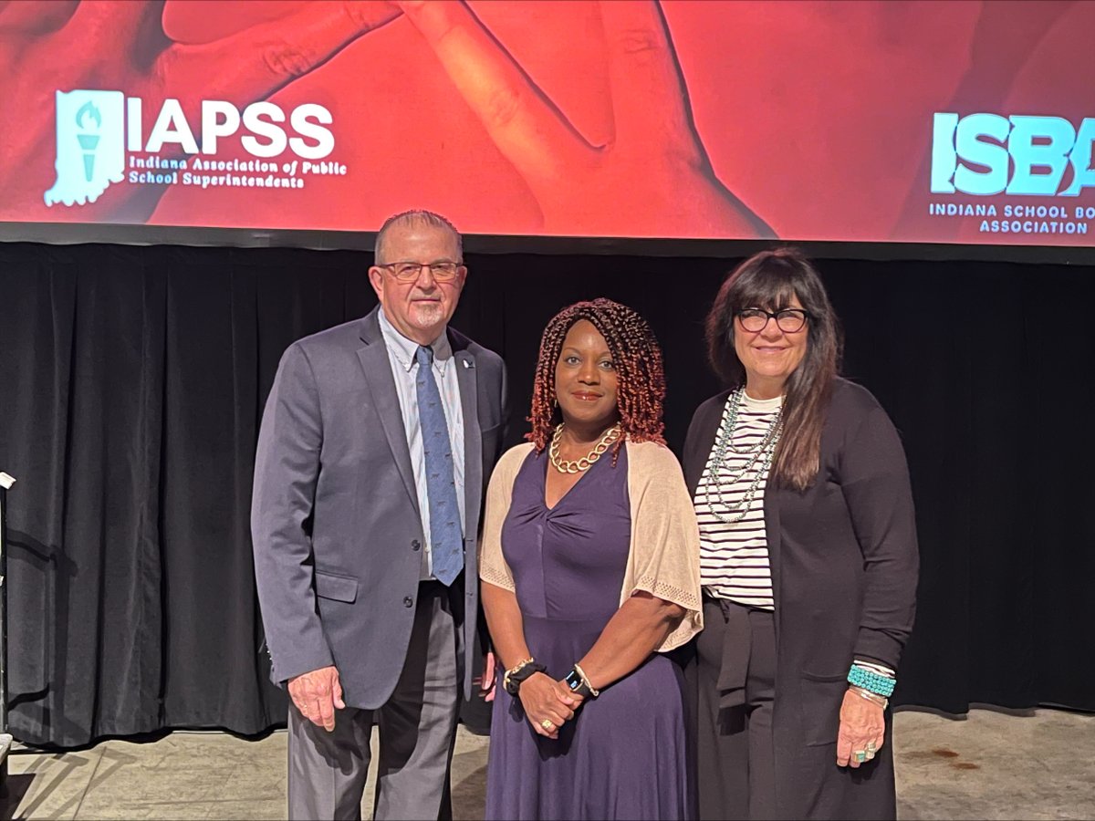 NSBAPublicEd's tweet photo. President Kristi Swett, President-Elect Donald Hubler, and NSBA ED/CEO Verjeana McCotter-Jacobs helped @ISBANews and @IAPSS_Org kick off #INFallCon23 today. Follow our leaders as they continue to offer inspiration to school board members at state conventions nationwide. https://t.co/hc39CBwBNL