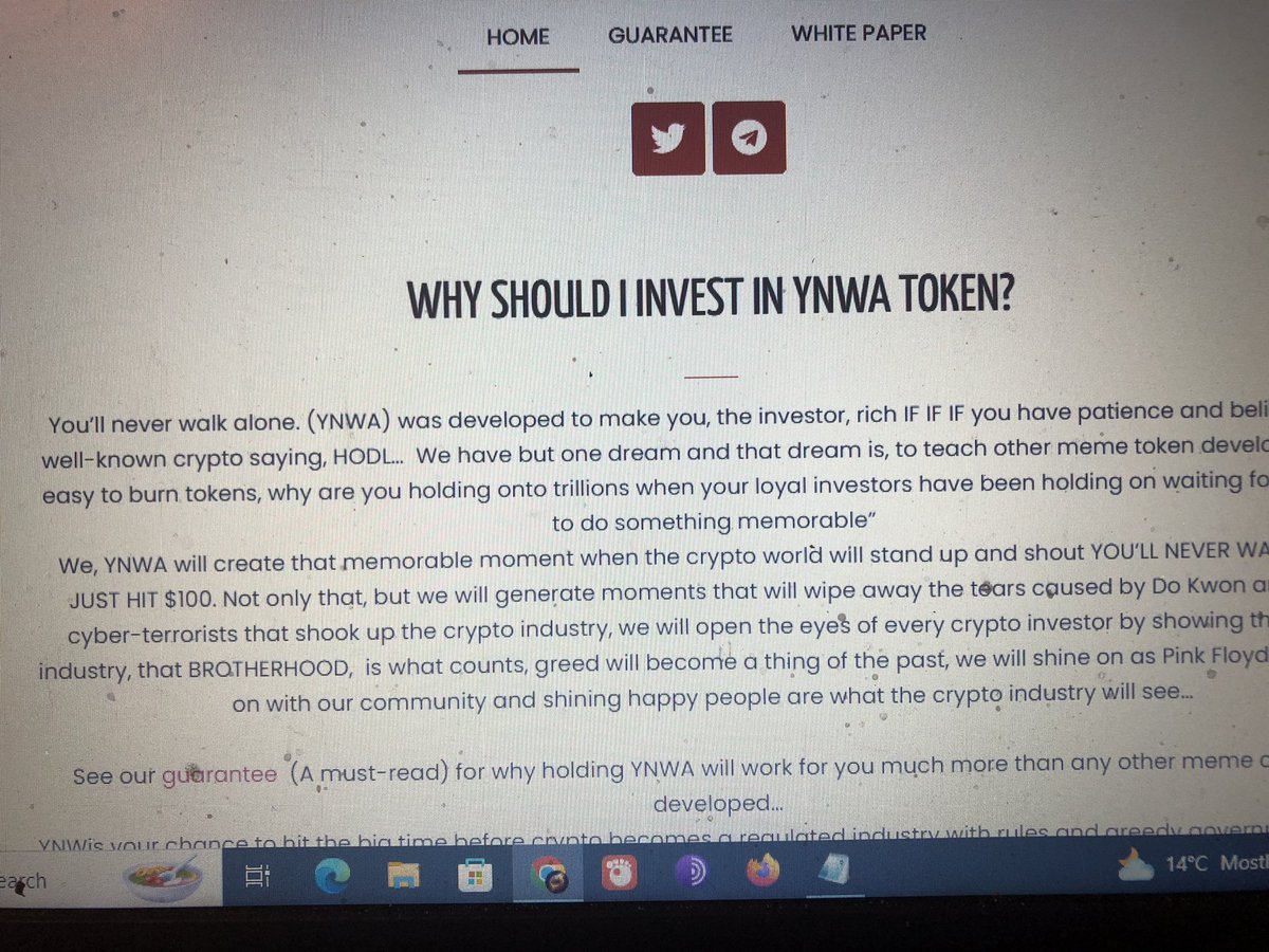 <a href="/terra_army/">Terra Army 🐋</a> Soon to be, the talk of the town.   Put away your Do Kwon scam coins and follow us, coming soon, YNWA