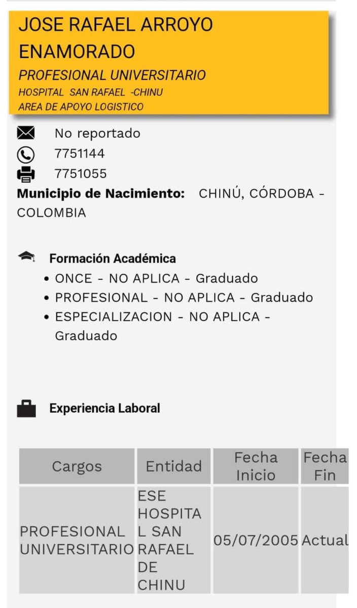 CristyRinconHar's tweet photo. ATENCIÓN SRES @moe @PGN_COL @CNE_COLOMBIA DENUNCIA PUBLICA CONTRA EL JEFE DE PRESUPUESTO DE LA ESE HOSPITAL D CHINU #JOSEARROYOENAMORADO X PROSELITISMO POLÍTICO, X HACERLE CAMPAÑA A SU CUÑADO #ROBERTORAMIREZ CANDIDATO A LA ALCALDÍA D CHINU https://t.co/mHvqyR48nA