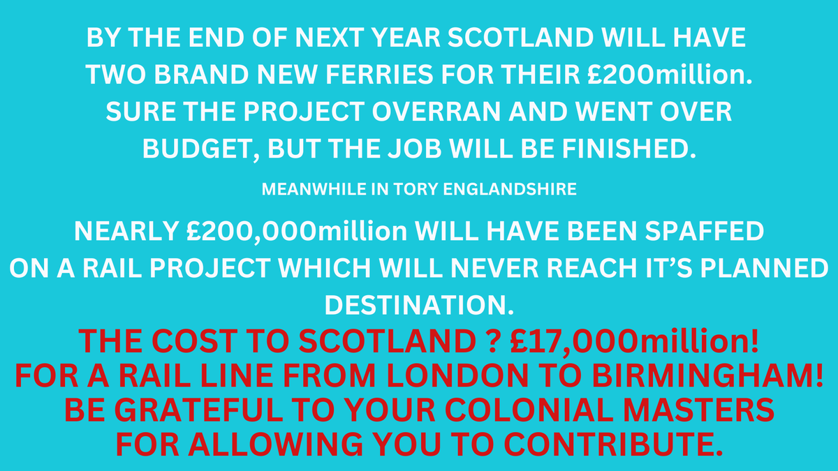 £17Billion which could have been spent in Scotland, for the people of Scotland, wasted on a failed Tory project!
#AreYouYesYet
#ScottishIndependence