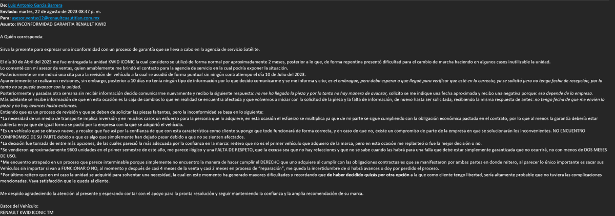 luisantonio_bpm's tweet photo. @RenaultMX Sirva la presente para informar el INCUMPLIMIENTO del proceso de Garantía por lo que solicito; DEVOLUCIÓN DEL CAPITAL https://t.co/hdU4jpR383