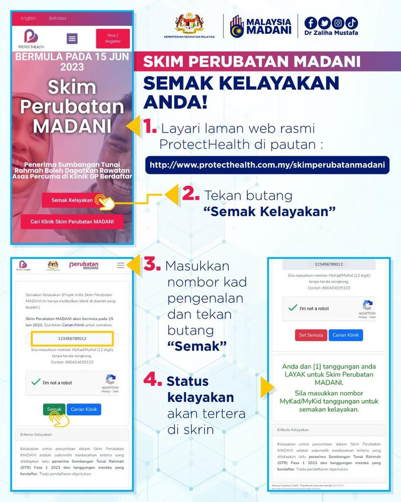 NajmiFetih's tweet photo. Aku baru lepas check. Alhamdulillah layak. Mantap gila Skim Perubatan Madani ni.

Kau cirit birit or muntah tengah malam, dah tak perlu nak pergi emergency hospital tunggu turn lelama

Pergi je klinik swasta. Free je boss.

Benda baik KKM @DrZalihaMustafa kita sokong.

Try check. https://t.co/9czlJBcrfh