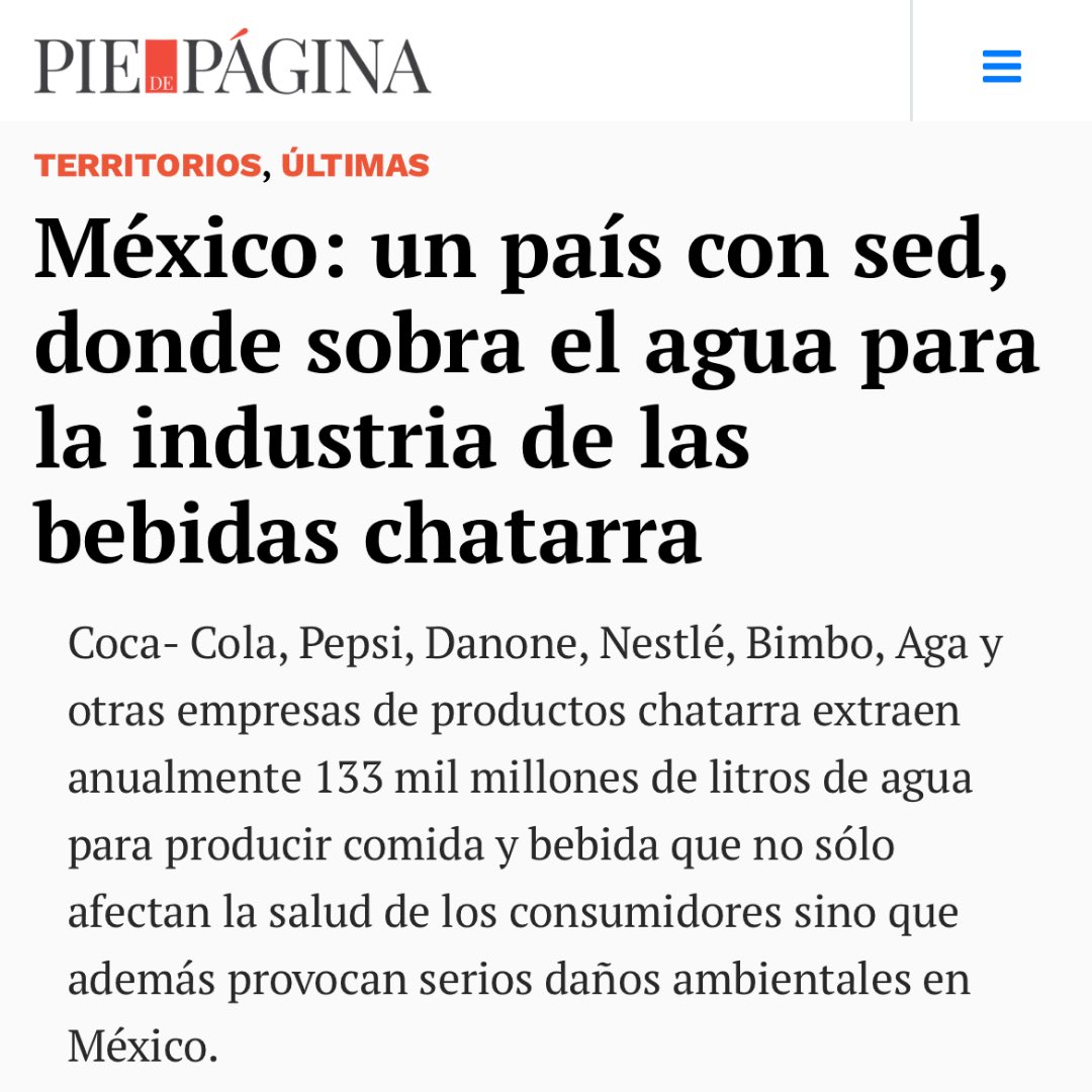 NutriCOI's tweet image. Para llevar sus productos dañinos a cada rincón de México, las multinacionales de comida #chatarra y bebidas azucaradas extraen más de 55 mil millones de litros de agua al año ¿Sabías que se necesitan 35.4 litros de #agua potable para producir medio litro de #refresco? 🧐
