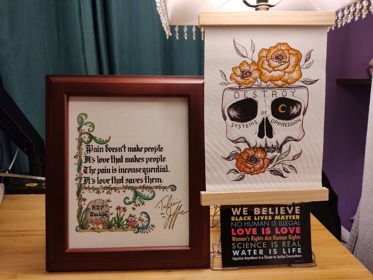 Thank you @executivegoth for signing the art I commissioned of Caduceus Clay's speech to Trent Ikithon! Art & caligraphy by delsdoodles.com Destroy systems of oppression art by craftedfromscratch.square.site