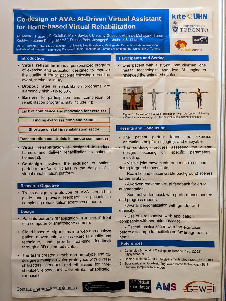 Shehroz Khan (@shehroz_skhan) on Twitter photo Presenting our team's work at <a href="/RehabWeekOrg/">RehabWeek</a> 2023, #Singapore on agitation detection and AVA avatar (exercise assessment). Great work by our talented trainees Pratik, <a href="/F_pourghasem/">Fateme (Faye) Pourghasem</a> @abedicodes <a href="/DrGopaulSandhya/">Sandhya (Urvashy) Gopaul</a> and other collaborators. @dementiarehab Tracey Colella, Dinesh...et al. Presenting our team's work at <a href="/RehabWeekOrg/">RehabWeek</a> 2023, #Singapore on agitation detection and AVA avatar (exercise assessment). Great work by our talented trainees Pratik, <a href="/F_pourghasem/">Fateme (Faye) Pourghasem</a> @abedicodes <a href="/DrGopaulSandhya/">Sandhya (Urvashy) Gopaul</a> and other collaborators. @dementiarehab Tracey Colella, Dinesh...et al.