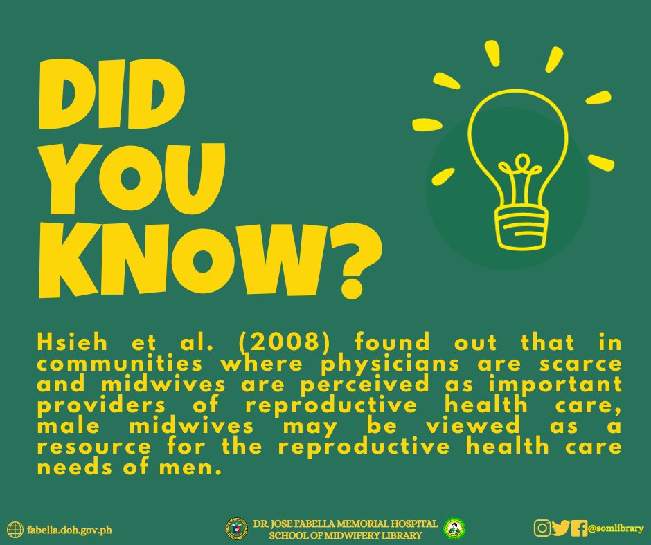 somlibrary's tweet image. Hsieh et al. (2008) found out that in communities where physicians are scarce and midwives are perceived as important providers of reproductive health care, male midwives may be viewed as a resource for the reproductive health care needs of men.

#GADMonday
#SOMLibrary
