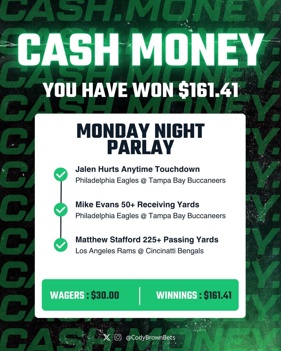 🏦 CASH. MONEY.

WE’VE DONE IT AGAIN!!! 🚀

+983 WINNER YESTERDAY.
+438 WINNER TODAY.

❤️ SMASH LIKE IF YOU TAILED.

21+, gamble responsibly.