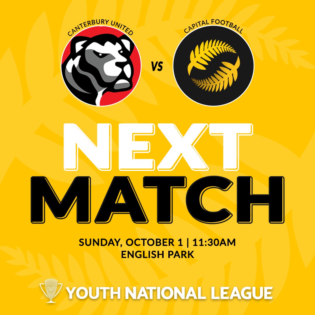 #gYNL | Next Match 💛🖤

Our Capital Football U18 Girls begin their campaign this weekend with a trip to English Park in Christchurch.

🏆 Girls' Youth National League
🆚 Canterbury United
📆 Sunday 1 October
⏰ 11:30am Kick-Off
📌 English Park, Christchurch